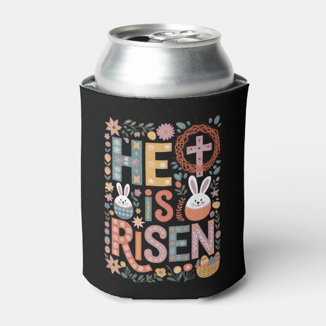 Er ist Rised Jesus Floral Niedlich Ostern Sonnenka Dosenkühler (Kanne Vorderseite)