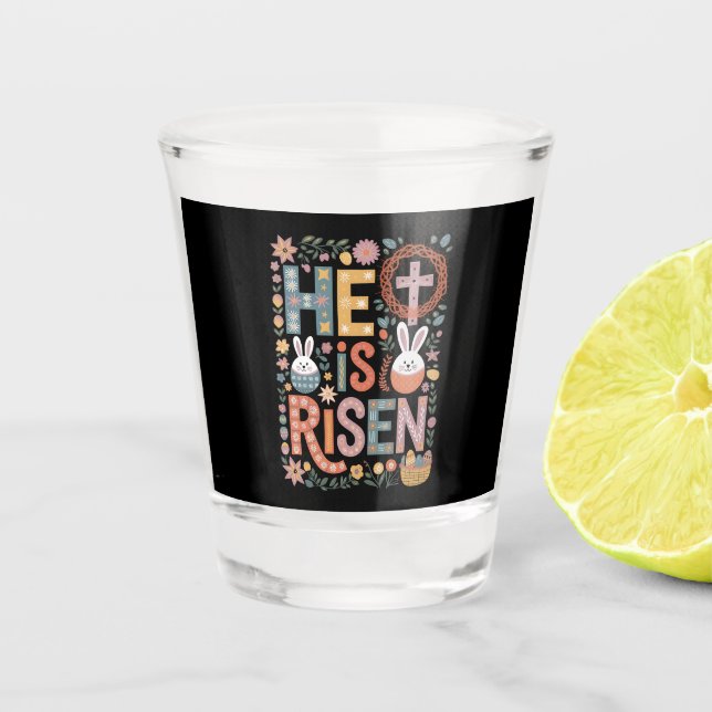 Er ist Rised Jesus Floral Niedlich Ostern Sonnenka Schnapsglas (Vorderseite)