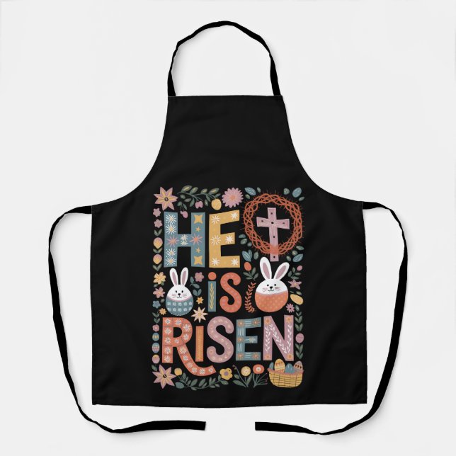 Er ist Rised Jesus Floral Niedlich Ostern Sonnenka Schürze (Vorderseite)