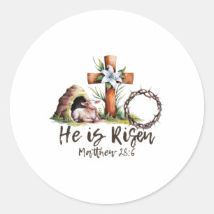 Er ist Rised Schaflammkreuz Jesus Christliche Este Runder Aufkleber