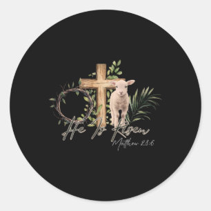 Er ist Rised Schaflammkreuz Jesus Christliche Este Runder Aufkleber