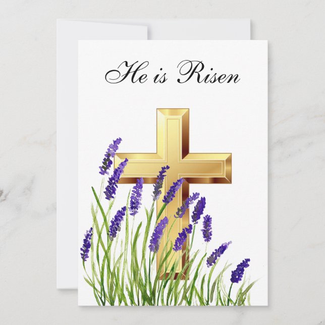 Er ist Rised Watercolor Osterlavender Cross Einladung (Vorderseite)