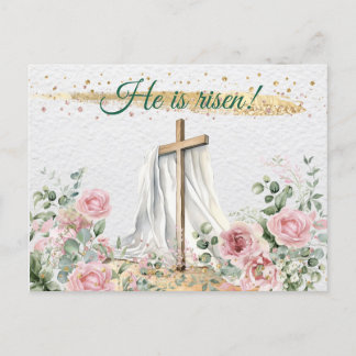 Er ist Rised Watercolor Rose Eukalyptus Christlich Feiertagspostkarte