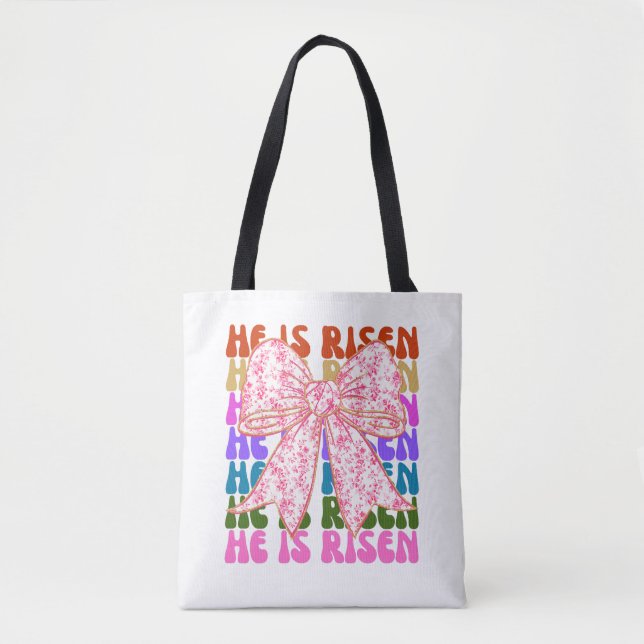 Er ist Risen, Croquette Bow Pink Blütenbeutel Tasche (Vorderseite)