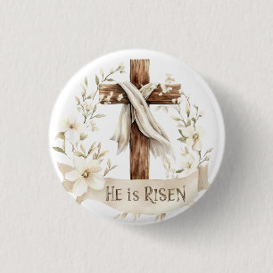 Er ist Risen Cross   Ostern Button