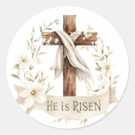 Er ist Risen Cross | Ostern Runder Aufkleber