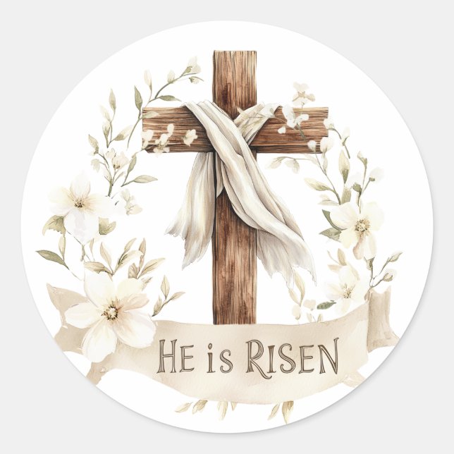 Er ist Risen Cross | Ostern Runder Aufkleber (Vorderseite)