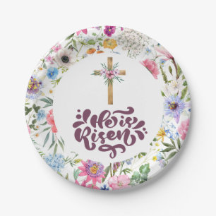Er ist Risen Floral Ostern Religiös Pappteller