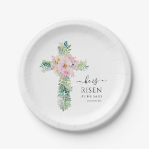 Er ist Risen Greenery Watercolor Cross Oster  Pappteller