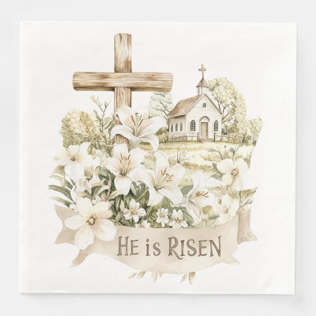 Er ist Risen | Kreuz mit dem Kirchenoster Serviette (Vorderseite)