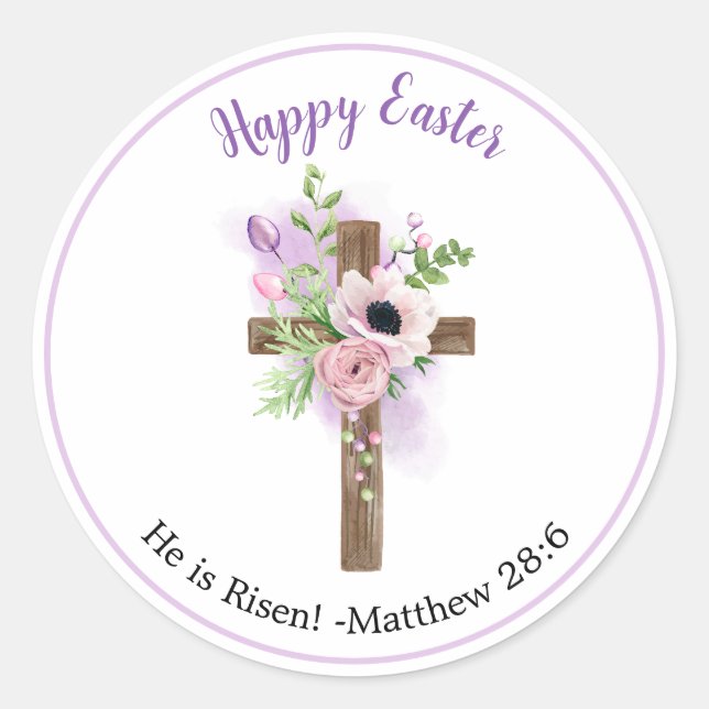 Er ist Risen - Lila Osterkleber mit Blumenkreuz Runder Aufkleber (Vorderseite)