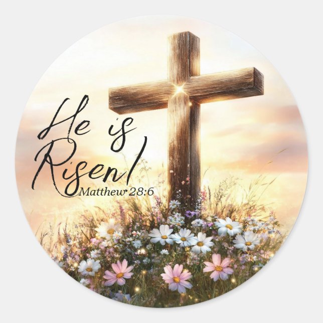 Er ist Risen - Matthew 28:6 Runder Aufkleber (Vorderseite)