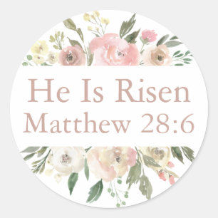 Er ist Risen Pink Schöne florale Religiöse Ostern Runder Aufkleber