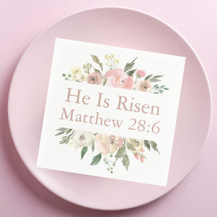 Er ist Risen Pink Schöne florale Religiöse Ostern Serviette