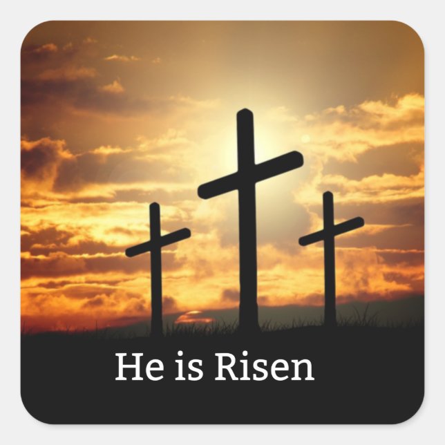 Er ist Risen Quadratischer Aufkleber (Vorderseite)
