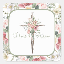 Er ist Risen Spring Floral Cross Quadratischer Aufkleber