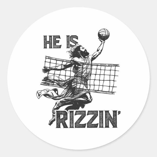 Er ist Rizzin Funny Jesus, der Volleyball-Spieler  Runder Aufkleber (Vorderseite)