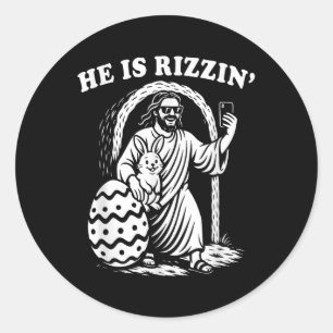 Er ist Rizzin Funny Rizz Ostern Christlich Ostern Runder Aufkleber