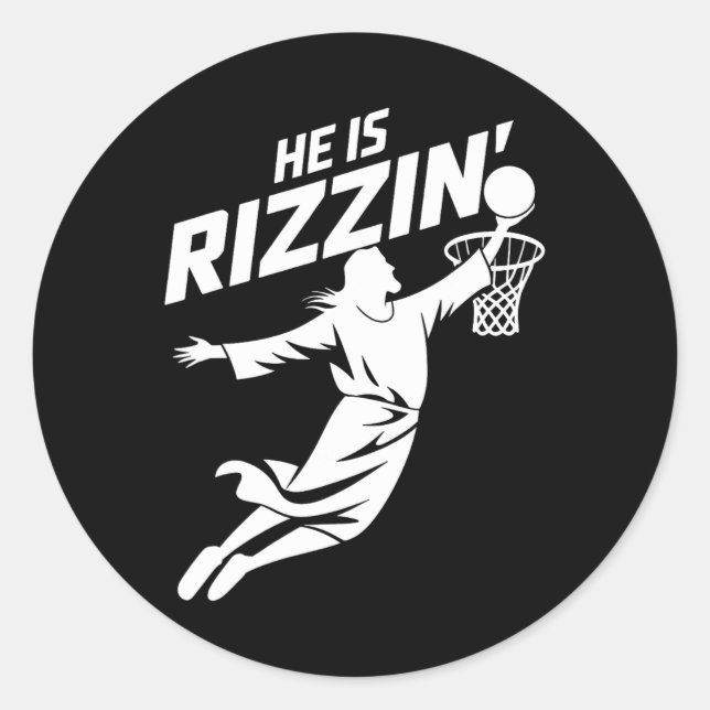 Er ist Rizzin lustigen Jesus Bysketbyll Meme Retro Runder Aufkleber (Vorderseite)