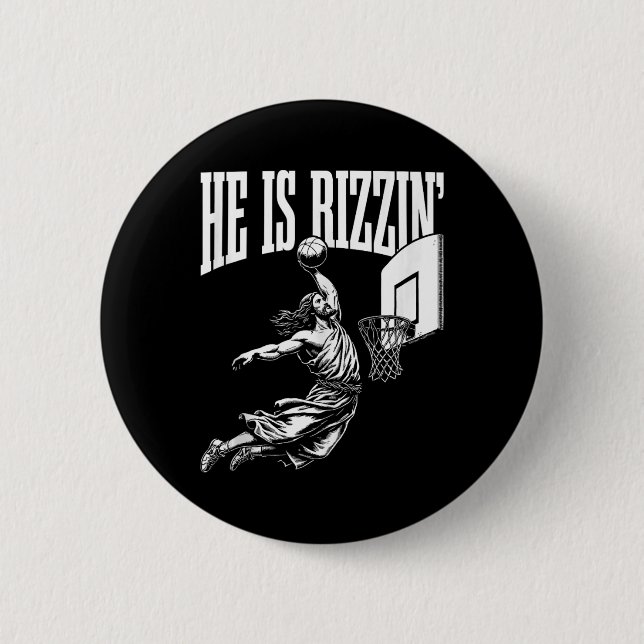 Er ist Rizzin Spaß Jesus Basketball Meme Tank Top Button (Vorderseite)