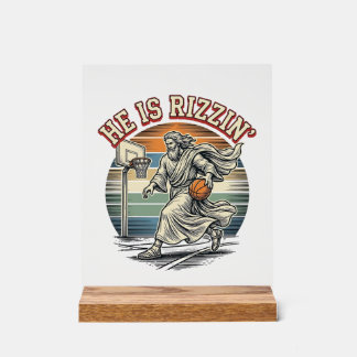 Er ist Rizzin Vintage Basketball religiöses T-Shir Acrylschild