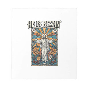 Er ist Rizzin Vintage-Ostern-Buntglas-Shirt De Notizblock