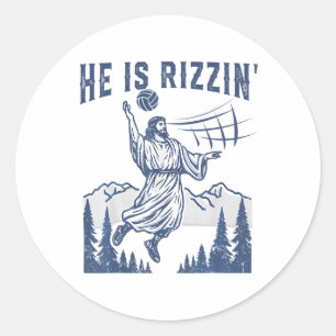 Er ist Rizzin Volleyball Jesus glücklichen Ostern Runder Aufkleber