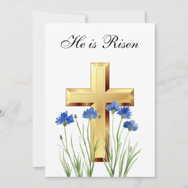 Er ist Wildblume Osterblüten Kreuz Einladung (Vorderseite)