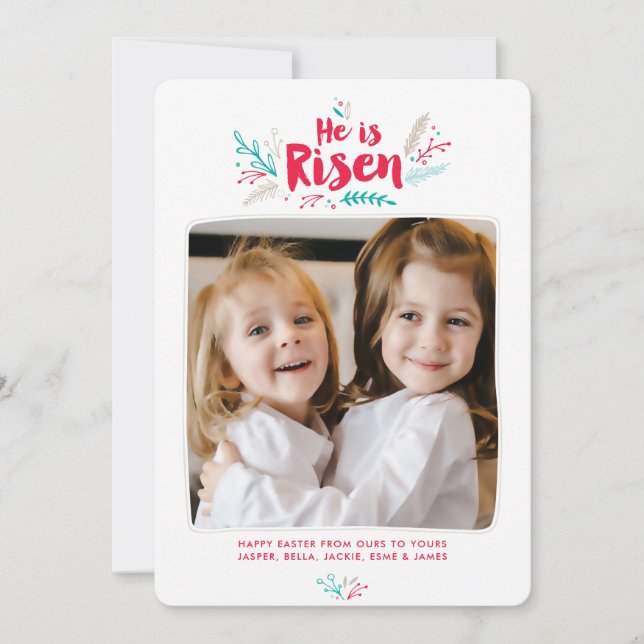 Er ist zu Ostern 4 Foto Flat Card Einladung (Vorderseite)