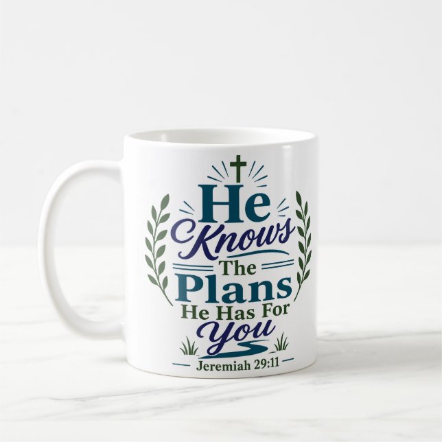 Er kennt die Pläne, die er für dich hat, christlic Kaffeetasse (Links)