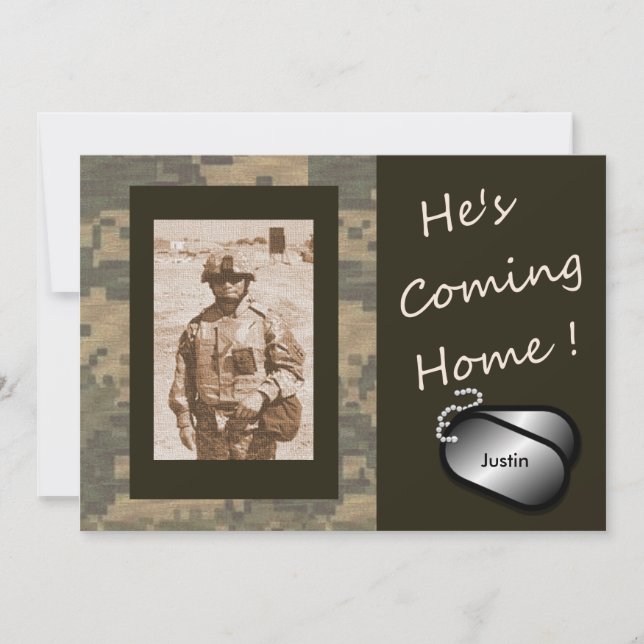 Er kommt Zuhause Welcome Zuhause Military Party Einladung (Vorderseite)