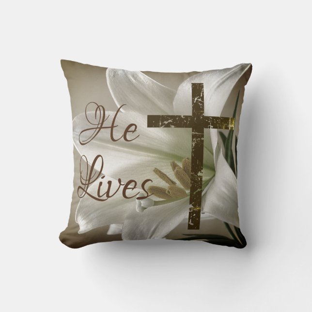 Er lebt mit Kreuz und LilienOstern Kissen (Vorderseite)