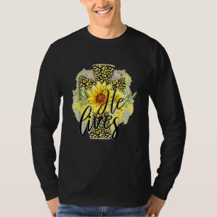 Er lebt Sonnenblumen Glaube Jesus Kreuz Christlich T-Shirt