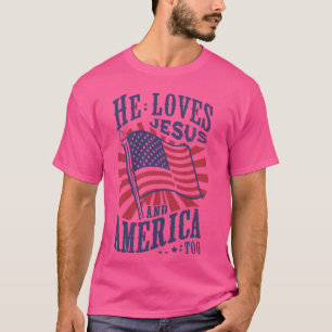 Er Lieben Jesus und Amerika zu Flaggen Christlich T-Shirt
