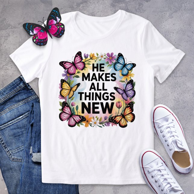 Er macht alles Neues Schmetterlingsstift-Shirt Tri-Blend Shirt (Von Creator hochgeladen)