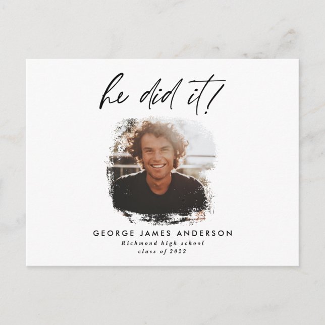 Er machte das blaue moderne Foto Abschluss Postkar Postkarte (Vorderseite)