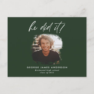 Er machte es grüne moderne Foto Abschlusskarte Postkarte