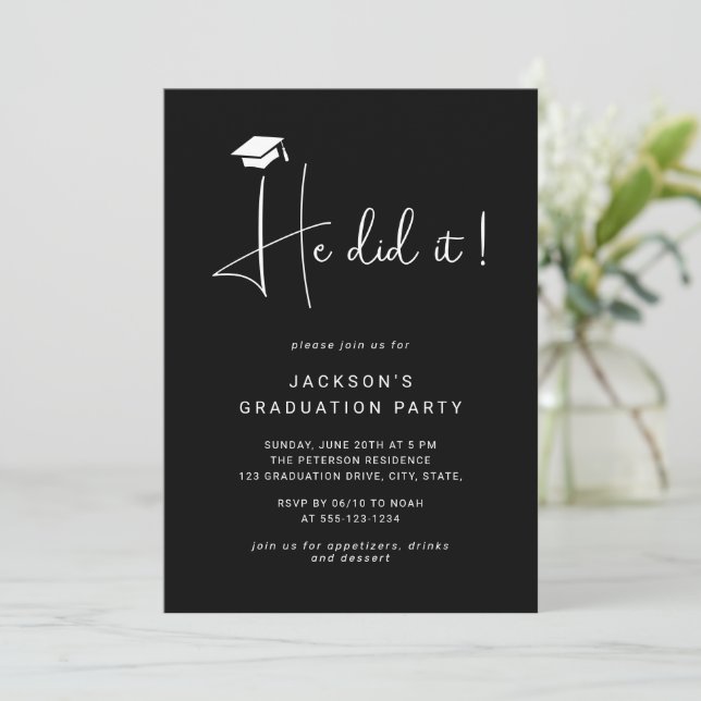Er machte Skriptsprache Minimal Foto Graduation Pa Einladung (Stehend Vorderseite)