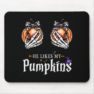 Er mag meine Kürbisse Skelett Hand Halloween Paar Mousepad