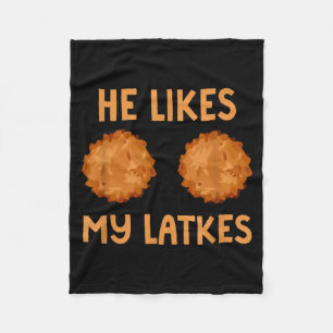 Er mag meine Latkes Hanukkah-Paar passend jüdisch Fleecedecke