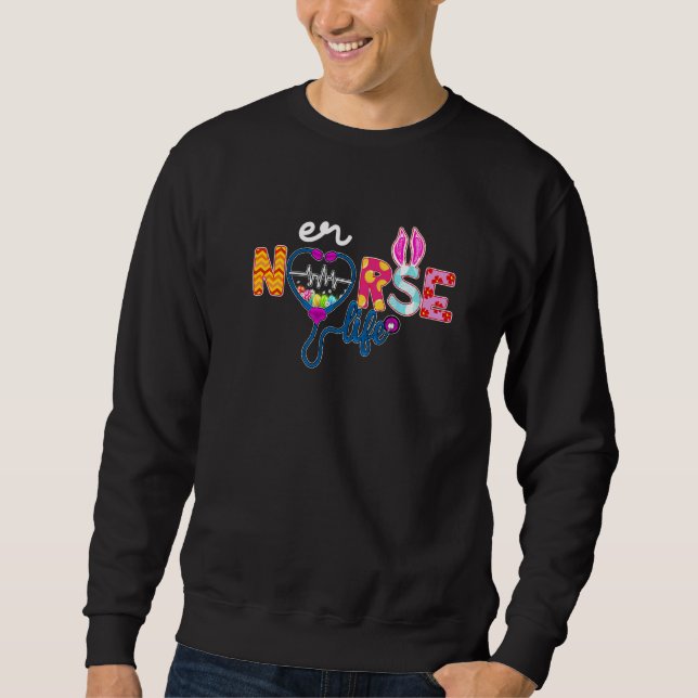 Er Nurse Kariert Egg Bunny Liebe Stethoscope Rn Nu Sweatshirt (Vorderseite)