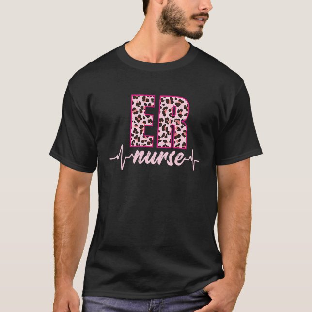 ER Nurse Leopard Heartbeat EKG Pulse Nursing Schoo T-Shirt (Vorderseite)