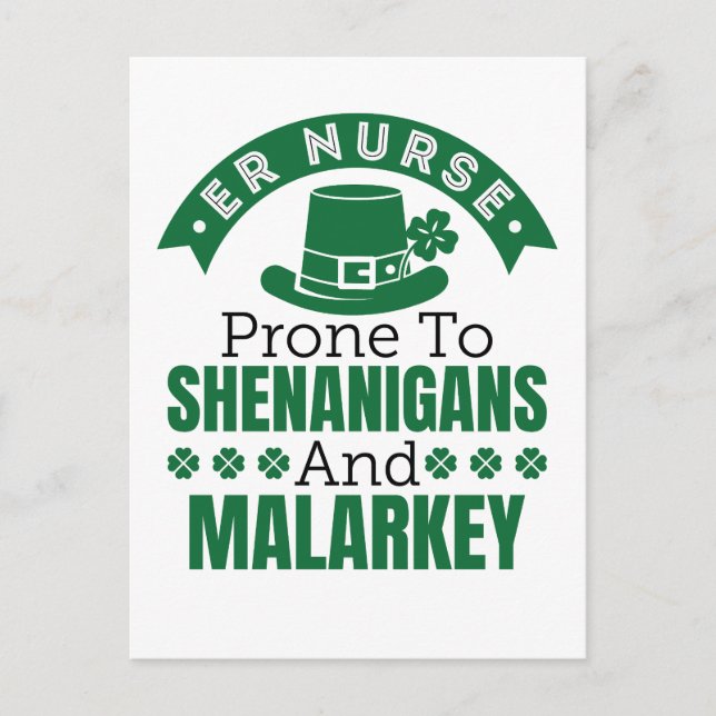 ER Nurse Prone to Shenanigans St Patricks Day Postkarte (Vorderseite)