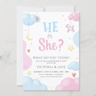 Er oder sie Aquarell Wolken & Sterne Gender-Berich Einladung