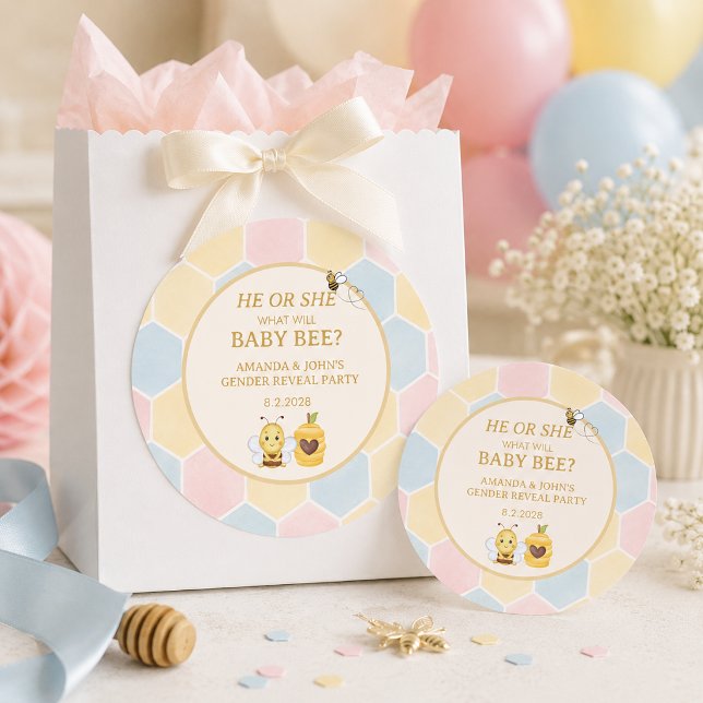 ER ODER SIE Baby Biene Geschlecht Enthüllung Runder Aufkleber (Von Creator hochgeladen)