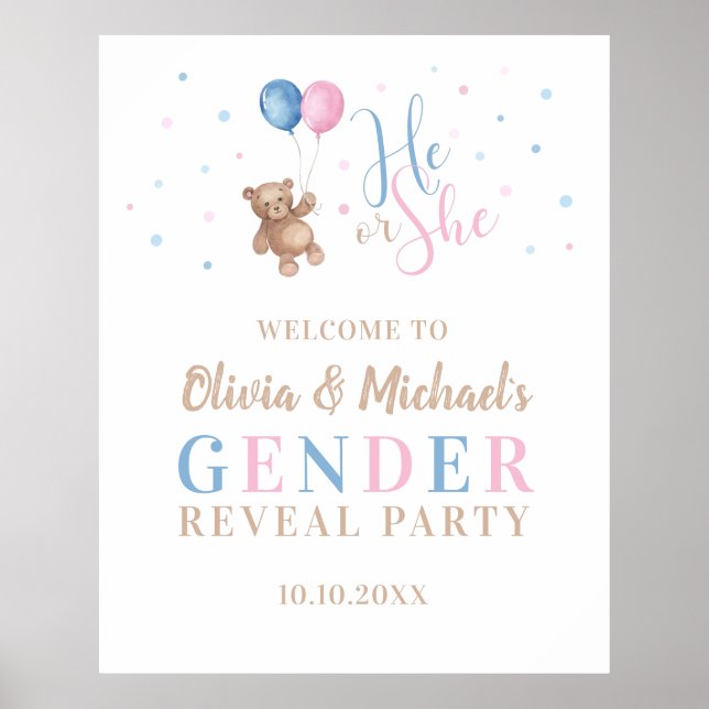Er oder sie Baby Gender Offenbaren Party große Beg Poster (Vorne)
