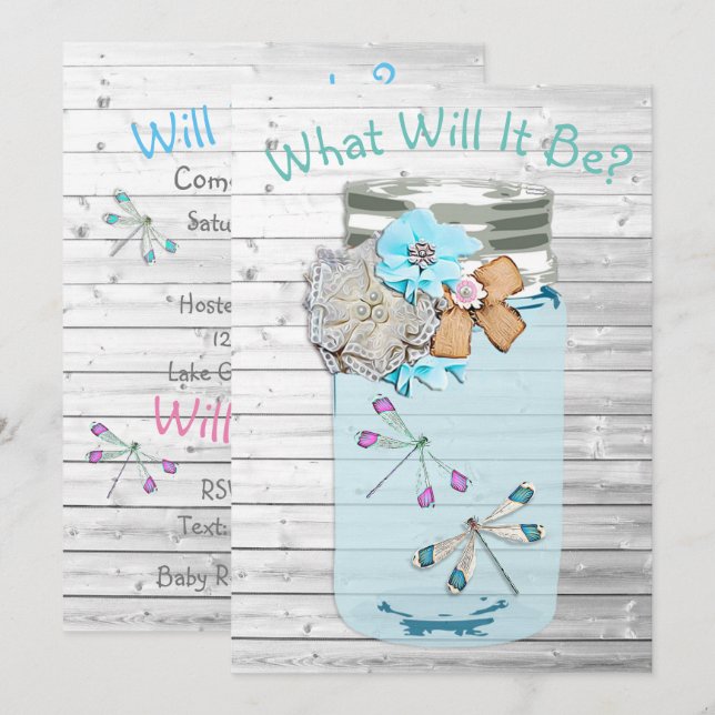 Er oder sie, Baby Shower Gender Reveal Dragonfly Einladung (Vorne/Hinten)