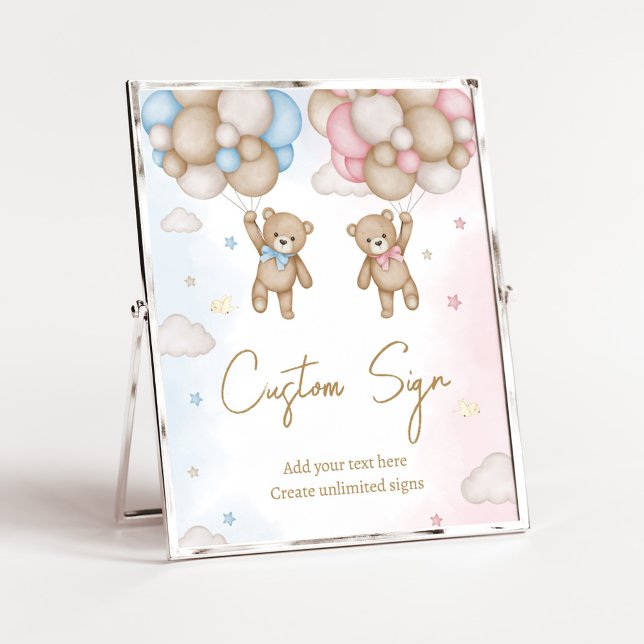 Er oder Sie Bär Geschlechtsenthüllungs-Schild Poster (Bear Balloon He or She Gender Reveal Custom Sign)