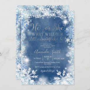 Er oder sie Blue Silver Snowflakes Gender Reveal Einladung