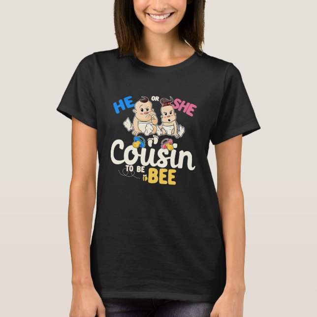 Er oder sie Cousin auf Gender Reveal Family Baby T-Shirt (Vorderseite)